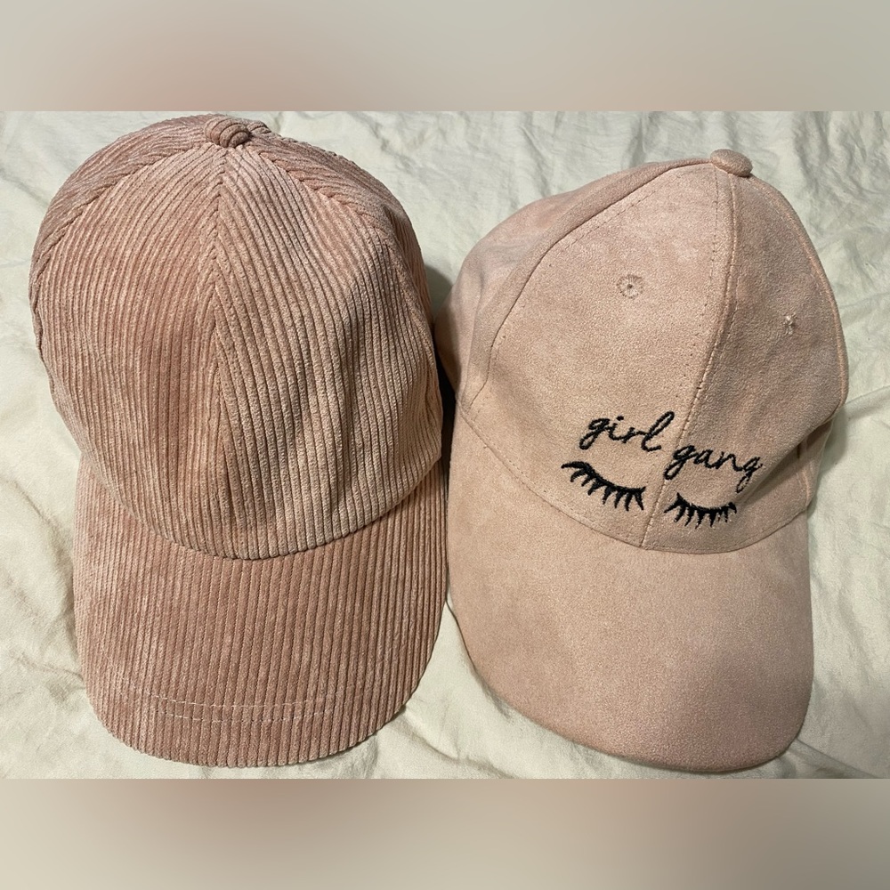 Pink Corduroy and Suede Cap Set